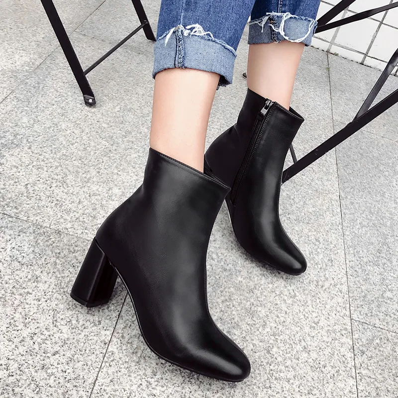

New Autumn Winter Side Zipper Women Boots Flats Heels Warm Plush PU Leather Boots High Quality Knee High Boots