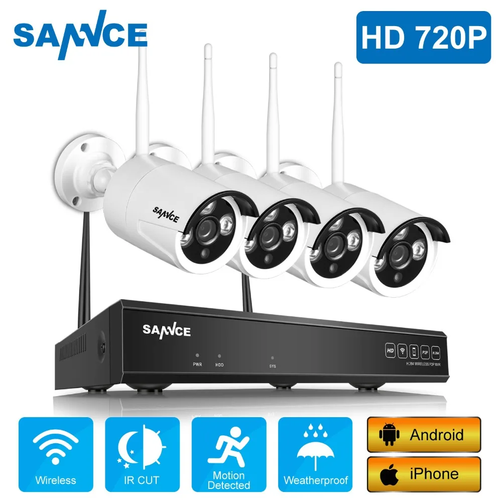 

SANNCE 4CH 720P Wifi CCTV Security Camera System Wireless NVR 4pcs 1MP Outdoor Wifi IP Camera P2P Video Surveillance System Kit