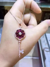 Натуральный красный гранат камень кулон S925 серебро Природных драгоценных камней Ожерелье модный Элегантный ключ женщины партии fine jewelry