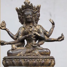 Bi001695 Тибет старый Бронза Три лица три глаз 8 ручной Гуань инь Бодхисаттвы санкт