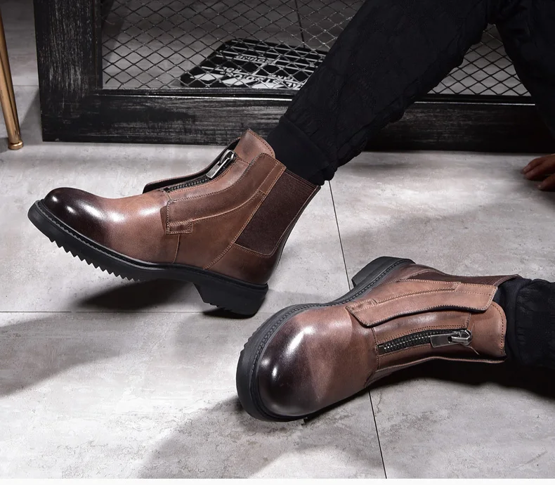 2018 натуральная кожа высокая обувь мужская повседневная кожаная обувь для мужчин мужские ботинки обувь зимние ботинки на молнии коричневые