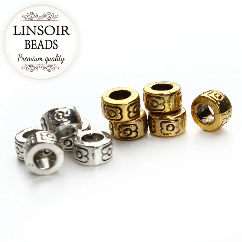 

30pcs/lot 7mm Metal Alloy Tibetan Spacer Beads Antique Gold Silver Color Large Big Hole European Beads For DIY Jewelry Findings