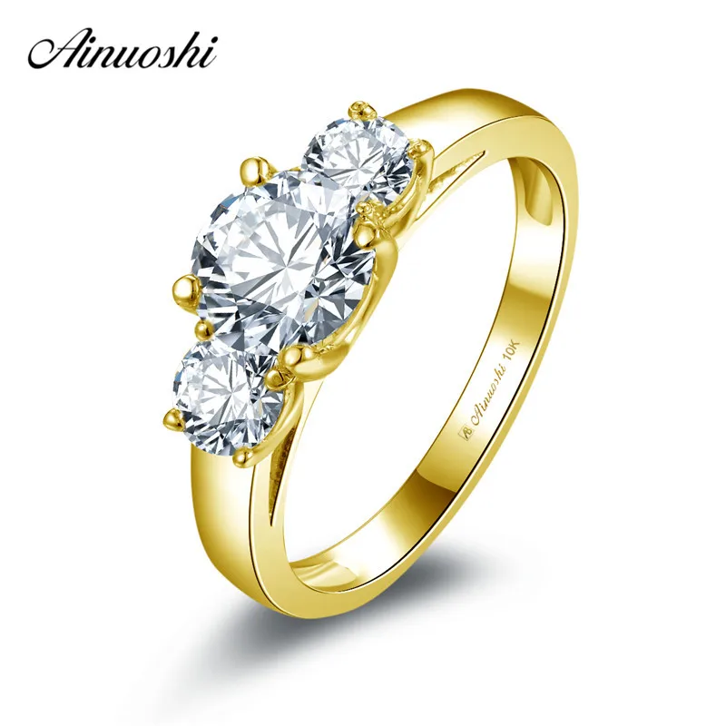 

AINUOSHI 10k Solid Yellow Gold Bridal Band Ring 1ct Round Cut SONA Diamond Woman Wedding Engagement Jewelry Trendy 3 Stones Ring