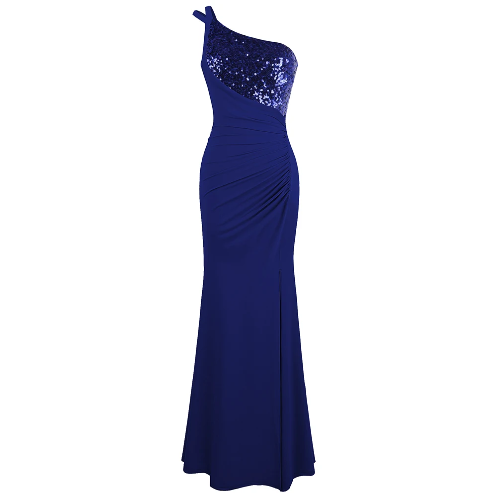 Angel-fashions Women's One Shoulder Splicing Evening Dress Long Formal Party Gown Pleated Slit Blue Gray 399 Angel-fashions Women's One Shoulder Splicing Evening Dress Long Formal Party Gown Pleated Slit Blue Gray 399