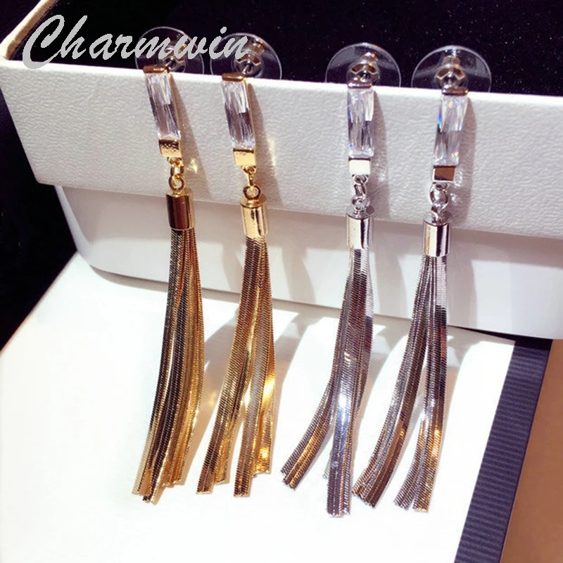 

Charmwin New Fashion Long Dangle Earrings Women Tassel Earrings Exaggerated Crystal Earrings Female Jewelry Gift PE1569