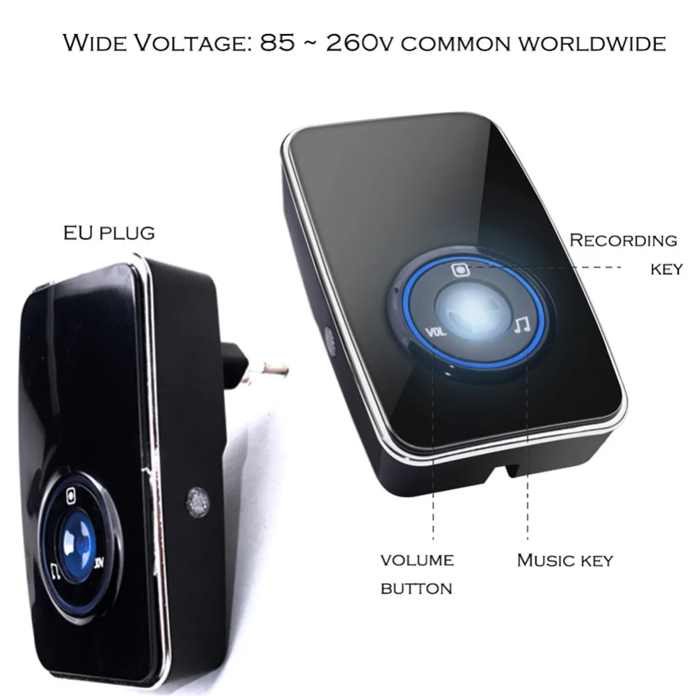 SMATRUL NEW Wireless doorbell NO BATTERY self powered waterproof LED night light control 51 Music 150M Remote smart Door bell chime EU Plug AC 110-220V 1 Button 1  receiver 22
