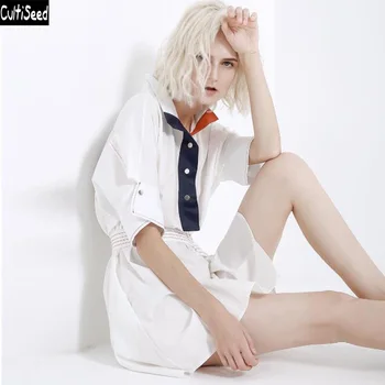 

Cultiseed 2020 Female Summer Dress Clothing Female Elegant Office Work Party Dress with Belt Ladies Normcore Loose Dress