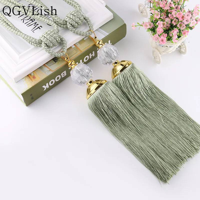 

QGVLish 2Pcs Crystal Ball Curtain Tassel Fringe Tiebacks Hanging Belt Ropes Curtain Buckles Clasp Clips Curtain Accessories