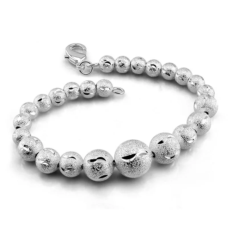 

High quality sterling silver woman bracelet. Solid 925 Silver Scrub Round 19cm Bracelet. Fashion Glamour Lady Silver Jewelry