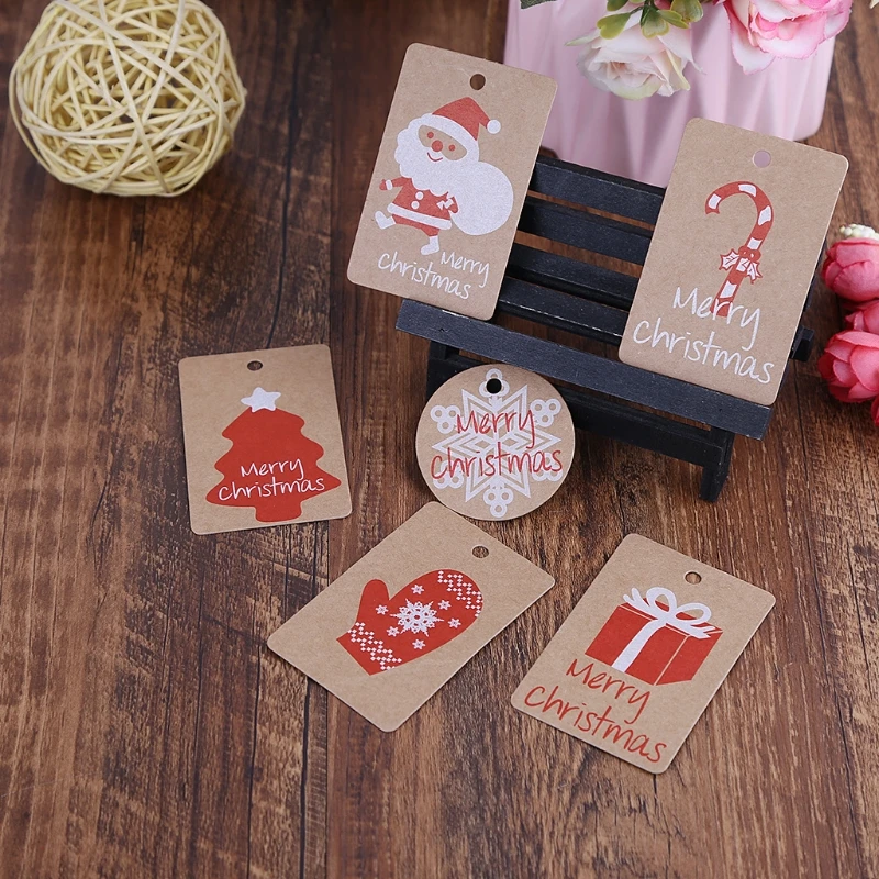 

50Pcs Christmas Kraft Paper Hanging Tags Card Santa Claus Christmas Ornaments