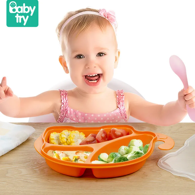 

Babytry Baby Feeding Silicone Dishes Children Tableware Learning Eating Food Container Kids Divided Plate For Infant Toddlers