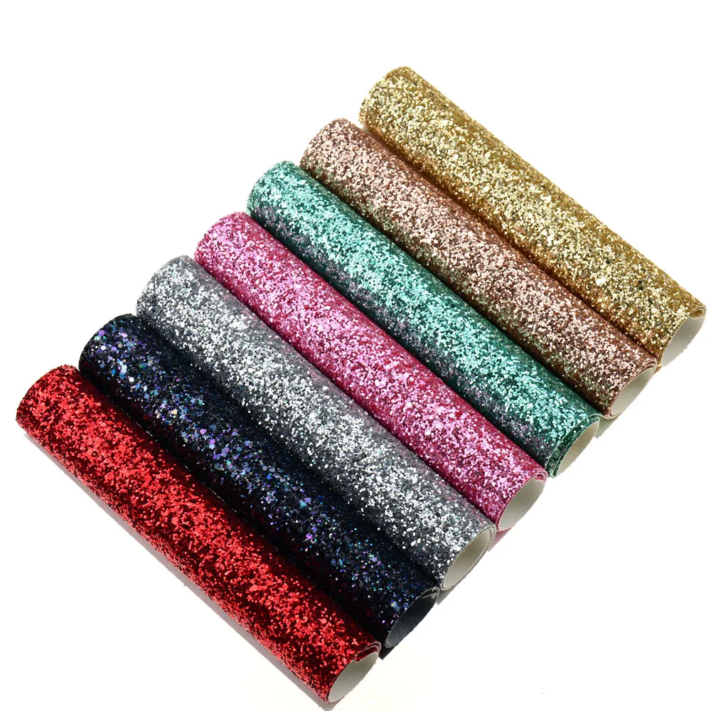 

Chunky Glitter Sheets Multi-pieces Assorted Colors A4 Size Faux Leather Fabric Canvas Back for Hair Bows Making
