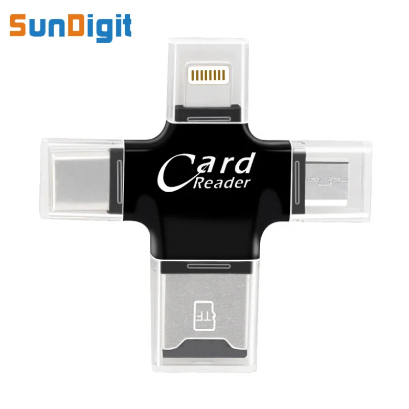 Высокое качество 4 в 1 TF Card Reader Тип-C/Lightning/Micro USB Micro SD Card Reader для macBook смартфон Планшеты PC OTG адаптер