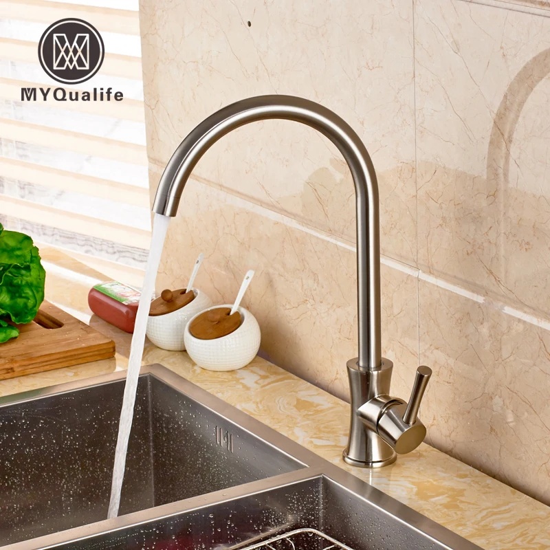 brushed nickel swivel rotation kitchen sink faucet single lever one hole mixers with hot and cold - Kitchen Sink Water Lines brushed nickel swivel rotation kitchen sink faucet single lever one hole mixers with hot and cold - Kitchen Sink Water Lines
