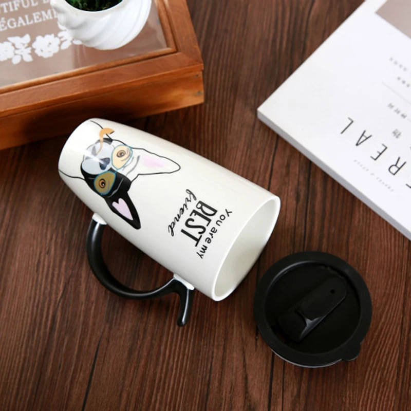 Керамические кружки в стиле милой собаки с крышкой и ложкой, креативная мультяшная кружка Moring, молочный кофе, чай, уникальные фарфоровые кружки 600 мл SH367