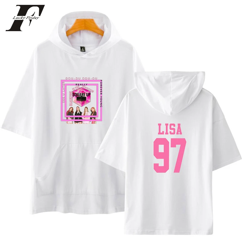 Bts 2018 harajuku Blackpink kpop член Лиза 97 толстовки кофты для женщин поп идол хлопок короткий рукав розовый одежда плюс размеры