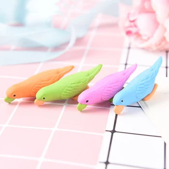 

2 Pcs Kid Lovely Kawaii Parrot Shape Modelling Pratical Stationery Rubber Eraser School Supplies