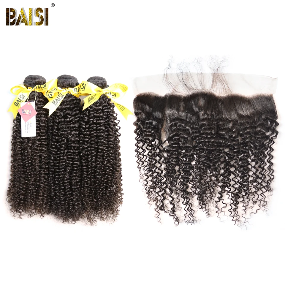 BAISI волосы малазийские натуральные кудрявые волосы 100% необработанные человеческие волосы плетение 3 пучка wiht фронтальная