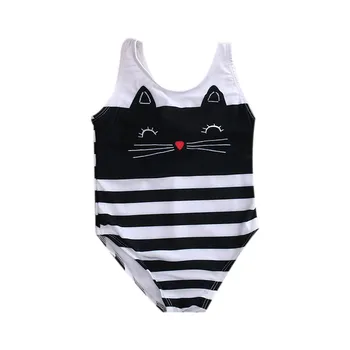 

Lovely Baby Girls One-piece Swimsuit Toddler Kids Girls Cat Printed Swimsuit Swimwear Black & White Striped Bathing Suit Bikinis