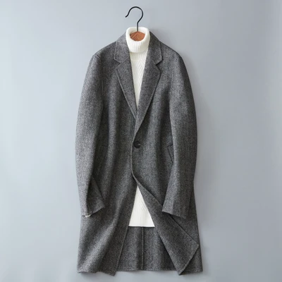 KOLMAKOV Мужская зимняя одежда шерстяное платье для мужчин Двустороннее пальто Мода корейский стиль длинные ветровки Slim Fit M-3XL - Цвет: Темно-серый