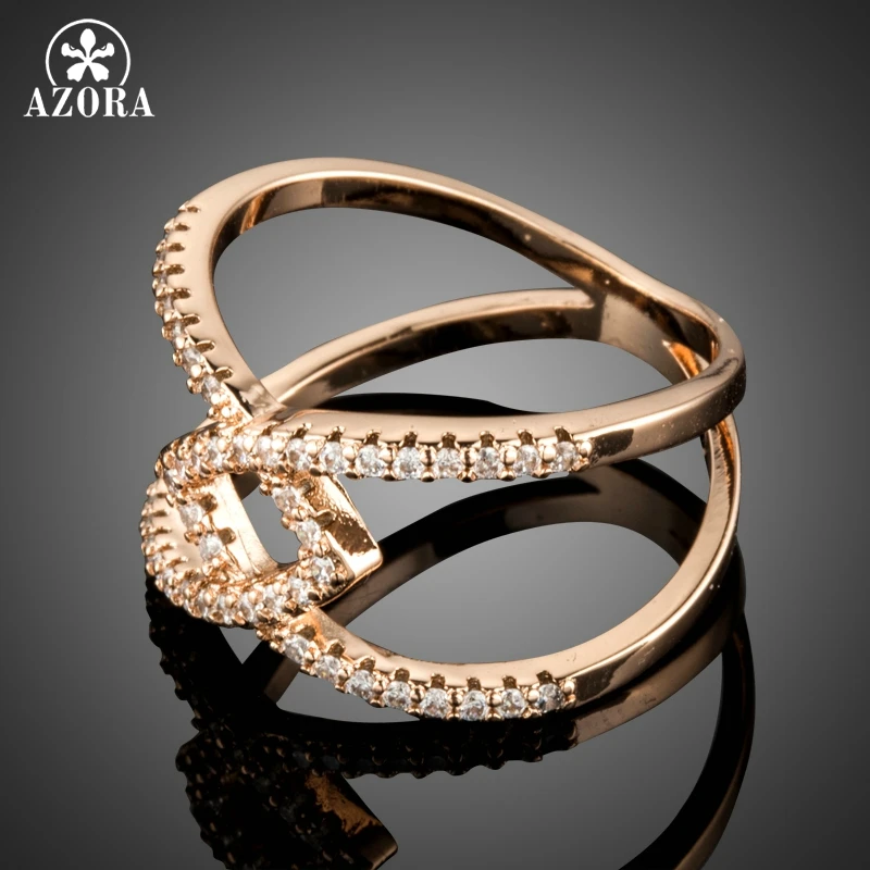 AZORA diseño de lujo CZ piedra anillo para las mujeres joyería fiesta Accesorios de moda cóctel anillo Bijoux Bague mujer regalo TR0170