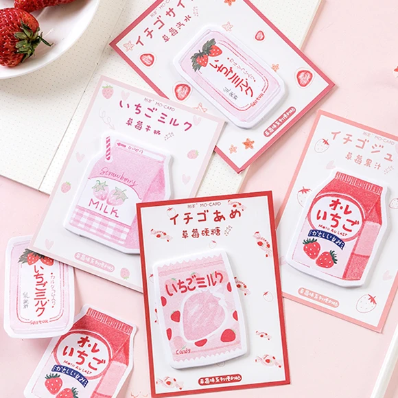 

1 Set Memo Pads Sticky Notes Kawaii Cute Strawberry Paper Notepad Daliy Scrapbooking Stickers Office School stationery Bookmark