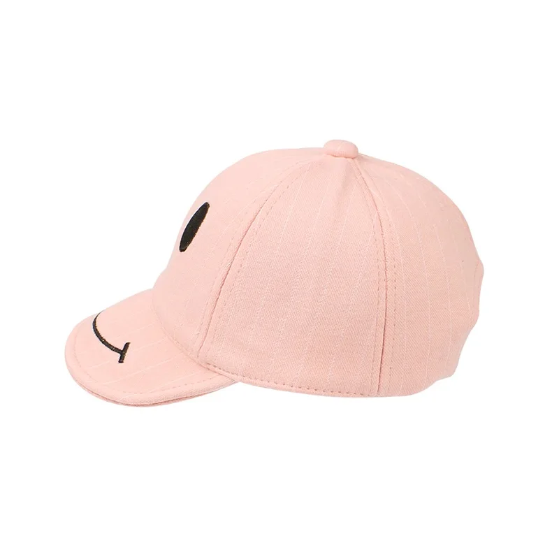 Striped Cotton Baby Cap Smile Casual Kids Sun Cap Embroidery Pink Gray Hat For Baby Boys Spring Summer Cute Baby Girls Clothing (1)