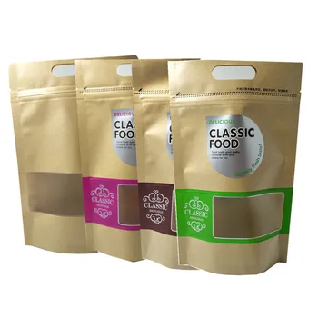 

30Pcs 15x25cm 5 Color Stand Up Kraft Paper Portable Package Bag With Handle Coffee Tea Storage Bag Ziplock Tote Bag Clear Window