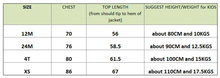 SIZE CHART - EN