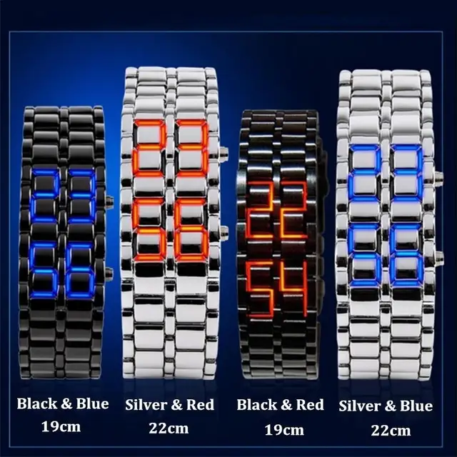 Bracelet Digital Samurai Metal Stainless Steel LED Wrist Blue Red Light Watch Bracelet Digital Samurai Metal Stainless Steel LED Wrist Blue Red Light Watch