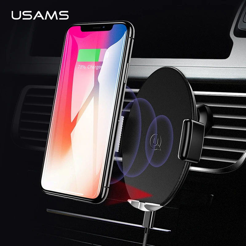 

USAMS 360 Rotatin Air Vent Mount Car Holder Qi Wireless Charger,Full Auto-induction infrared Car Phone holder for iPhone Samsung