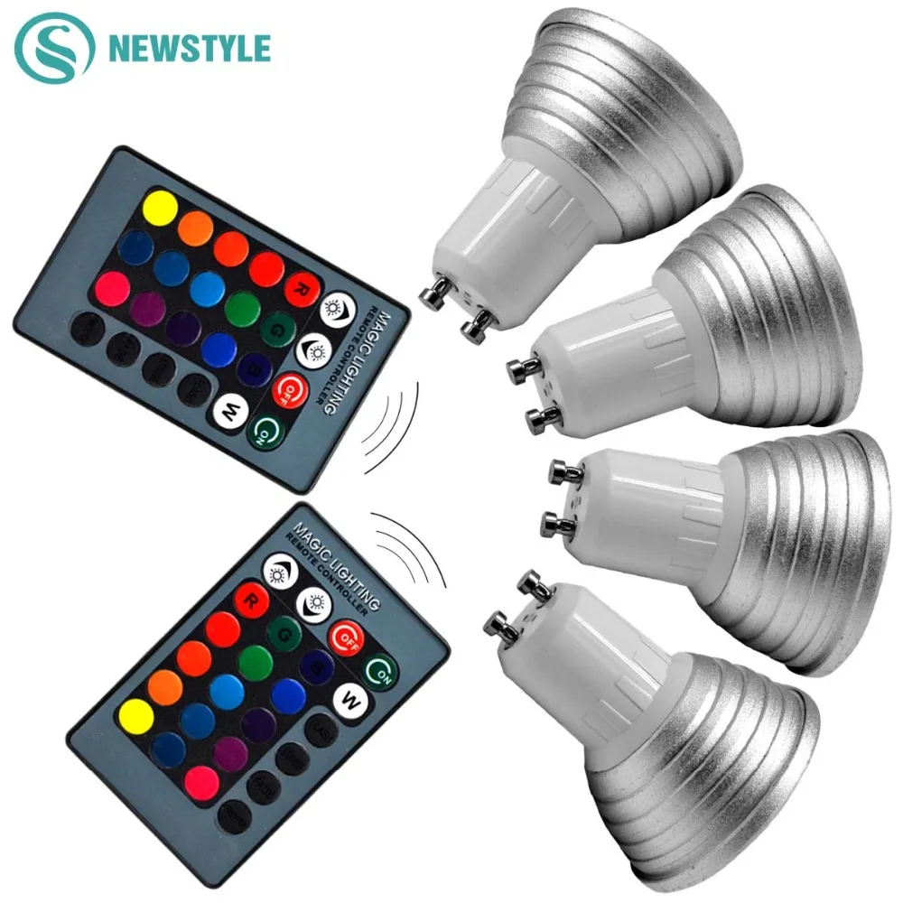 4pcs/Lot Dimmable 3W GU10 RGB LED Bulb Spotlight AC85 265V LED lamp