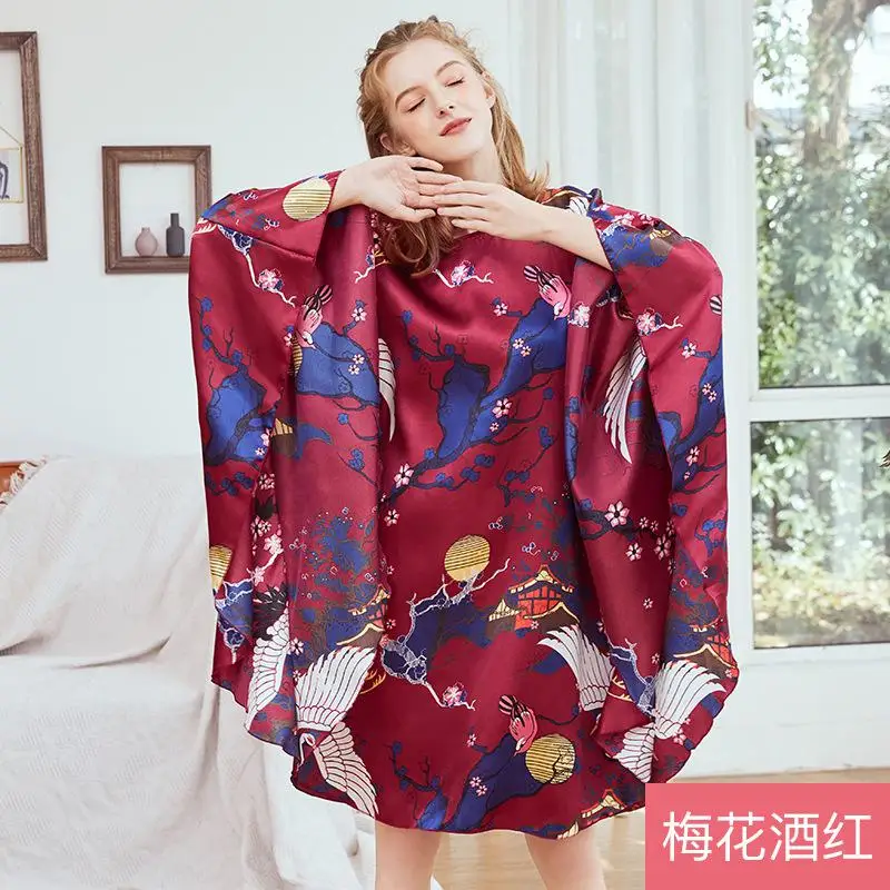 Plus Size Ladies summer Faux Silk Bath Robe Women Rayon Night Gown Round Collar Nightgown Home Wear Nightwear Pijama Mujer - Цвет: C - 6