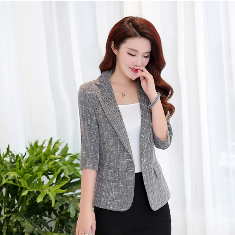 Blazer Mujer Women Suit 2018 Spring Lattice Leisure Jacket Retro Slim Female Coat Large Size S-3xl Temperament Thin Lady Xy72 