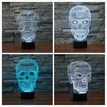 4 стиля 3D Оптическая иллюзия визуализация череп светодиодный АРТ Скульптура ночные светильники Настольная лампа с сенсорным управлением для домашнего декора