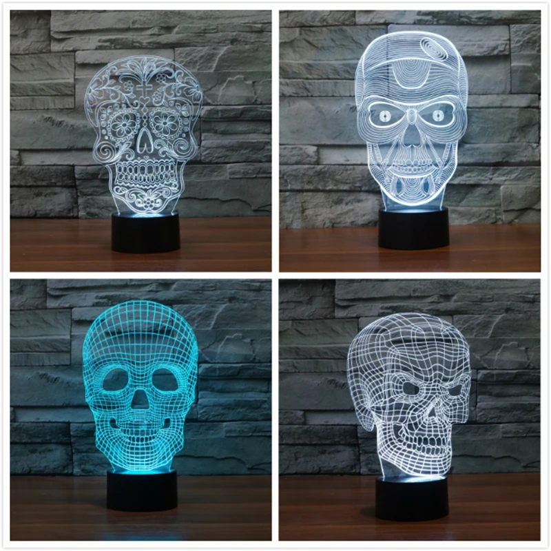 

4 styles 3D Optical Illusion Visualization Skull LED Art Sculpture Night Lights Desk Lamp with Touch Control for Home Art Decor