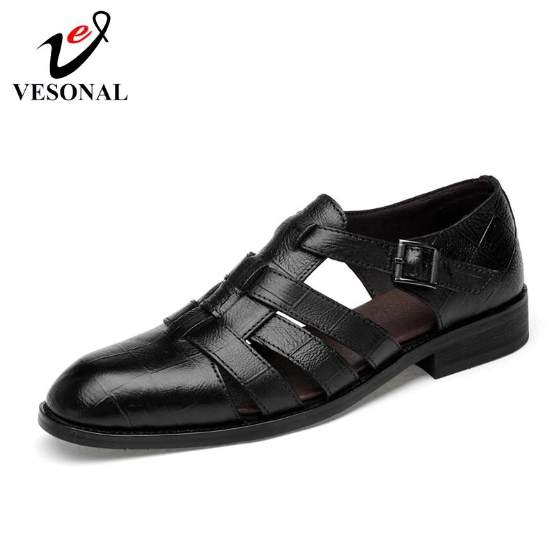 

VESONAL Brand Summer Genuine Leather Men's Sandals Beach Shoes Breathable Leisure Fashion Comfortable Male Footwear Sandalias