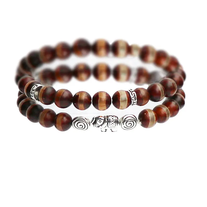 

New Brand Trendy Spiritual Elephant Miracle Bracelets Men Unisex Natural Tibet dzi Day Line Stone Elastic Beaded Bangles B106