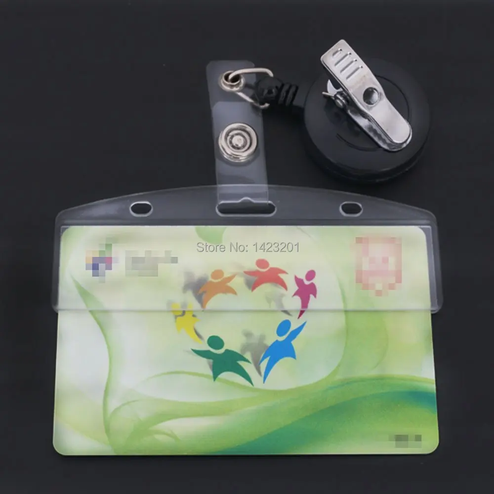 

2 Pcs/ Lot Half Card Frosted Rigid Plastic Badge Holder + Alligator Clip Reels Server Waiter easy to POS Access Swipe Card