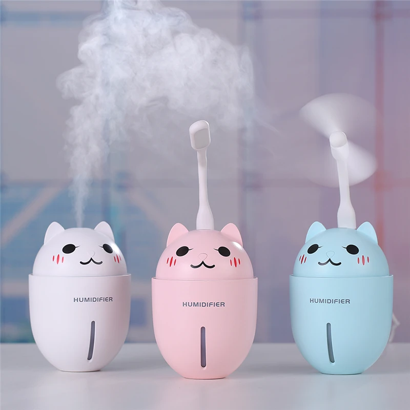 

320ML 3 In 1 Cute Air Humidifier Multi-Function Ultrasonic Air Purifier Aroma Diffuser Car Mist Maker with USB Fan LED Light