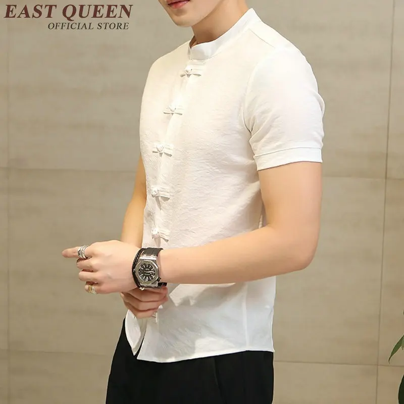 Pure Linen Chinese Men Shirt Culture Short Sleeve Chinese Traditional Men Clothing Kongfu Shirt NN0543 CE