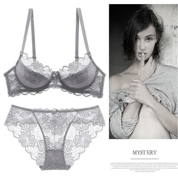 

Bra Set Summer Ultra-thin Sexy Lace Ladies Underwear Thin Section Big Chest Small Gathering Large Size Bra Set