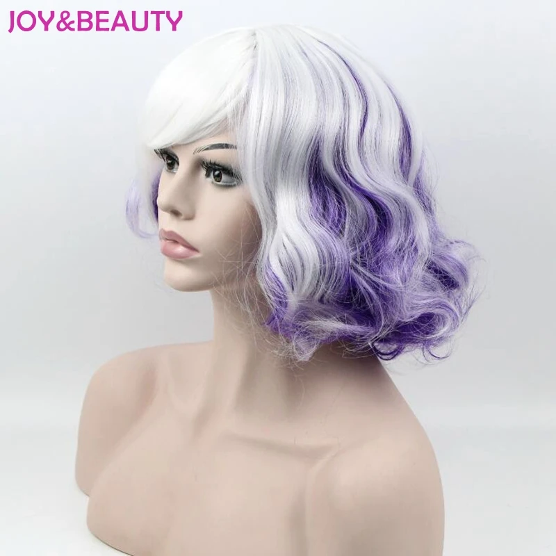 JOY& BEAUTY, 20 см, белый, синий, смешанный, белый, красный, короткие кудрявые синтетические волосы, парики для косплея, для Harajuku, вечерние, парик, термостойкие волосы