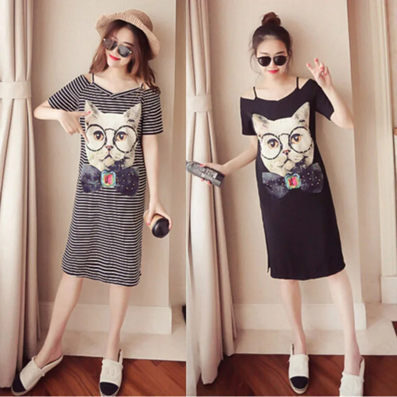 2018 vestidos largos vestidos de fiesta Sexy Striped salvaje Camisas femeninas Korean Ropa Tumblr mujeres Vetement mujeres camisetas