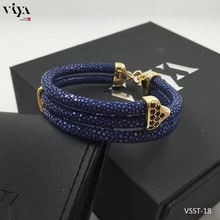 High-end Christmas Gift To Basketball Fans Classy Blue Stingray Leather Bracelets Bangles Luxury 925 Sterling Silver Bracelet