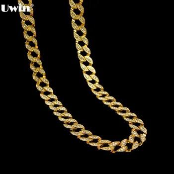 

Gold Finish 15mm 30" Iced Out Chain Hiphop Necklace Mens Miami Cuban High Quality Fashion Design For Men