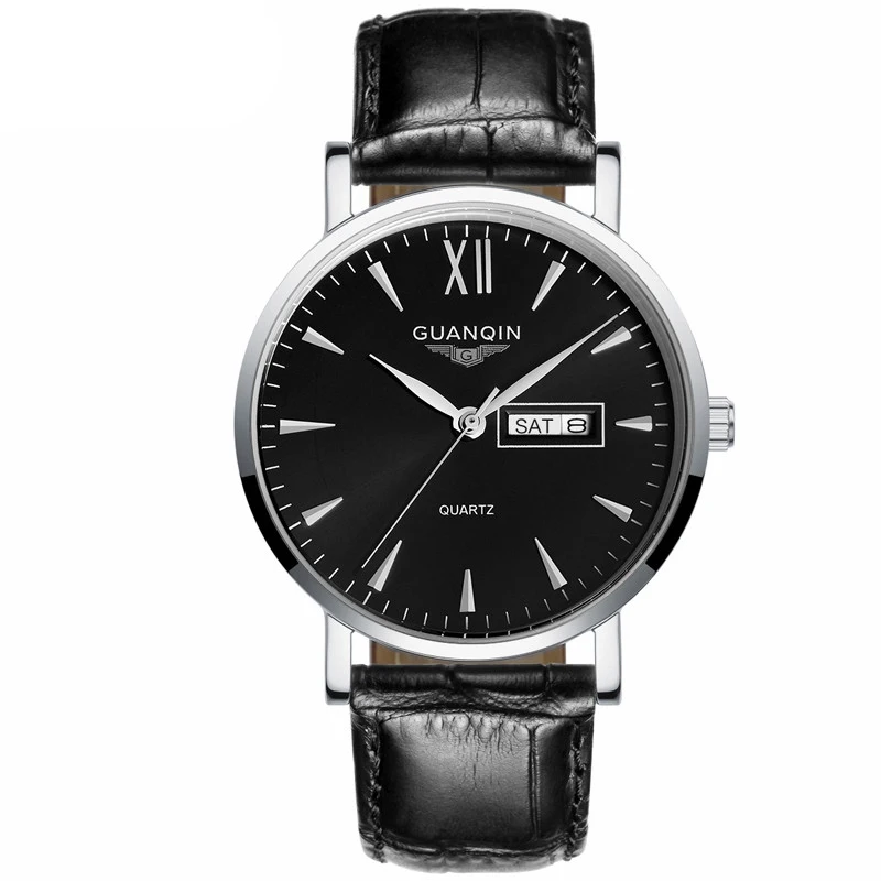 GUANQIN GS19033 2017 Brand Men Watches Business Quartz 30M Waterproof Watches Men'S Leather Band Auto Date Wristwatches