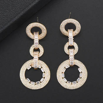 

Luxury Geometric Earrings Full AAA Cubic Zirconia Inlaid Round Buckle Drop Dangle Earrings For Women Wedding Wear