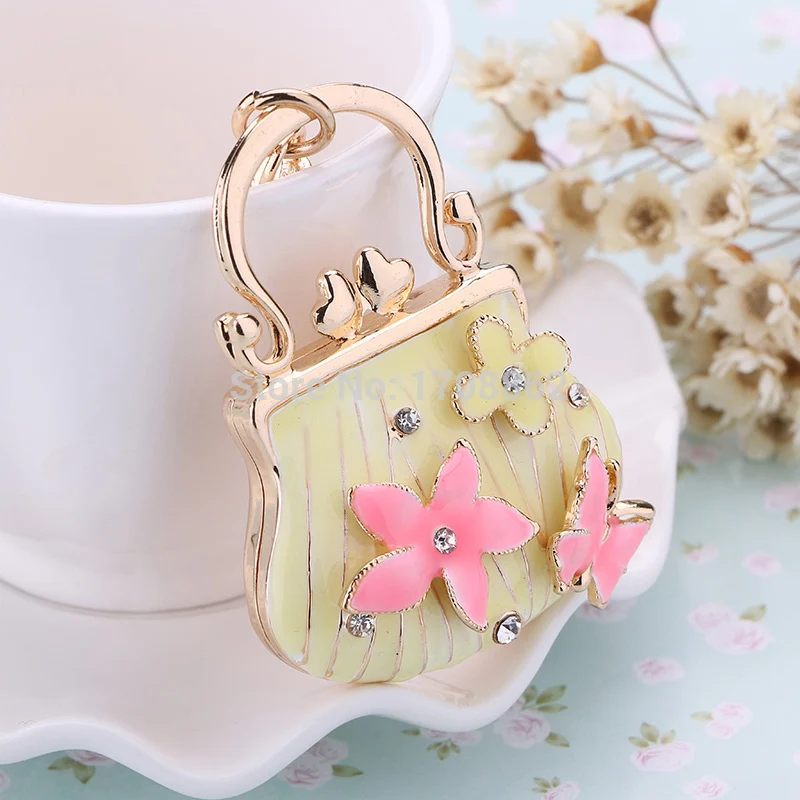 

Creative Rhinestone Handbag Alloy Key Chain Holder Bags Keyring Novelty Flower Bag Charm Keychains For Women Jewelry Gift R203