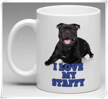

I Love my Staffy - Staffordshire Bull Terrier - Fun Novelty Mug, 11oz Ceramic Coffee Mug/Tea Cup, High Gloss
